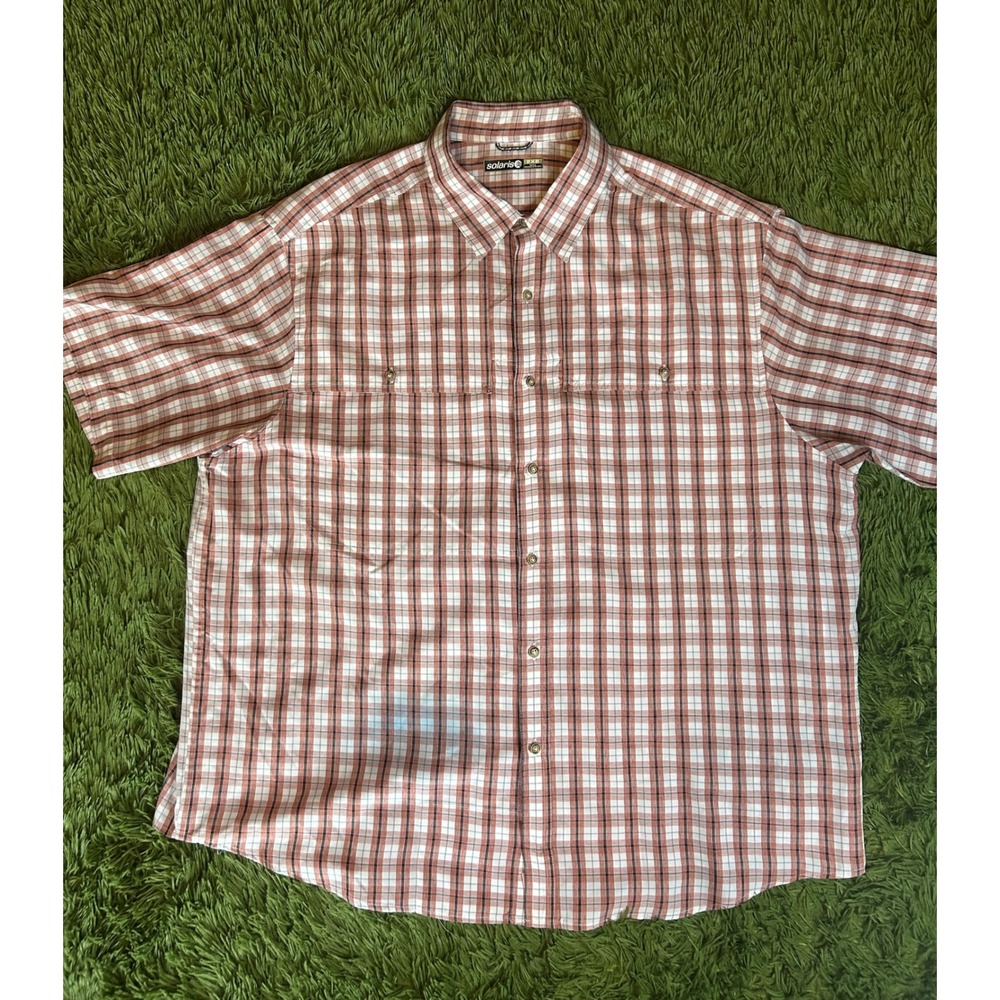 Solaris Button Down Mens 2XB Orange Plaid Short Sleeve Fishing Shirt Vented
